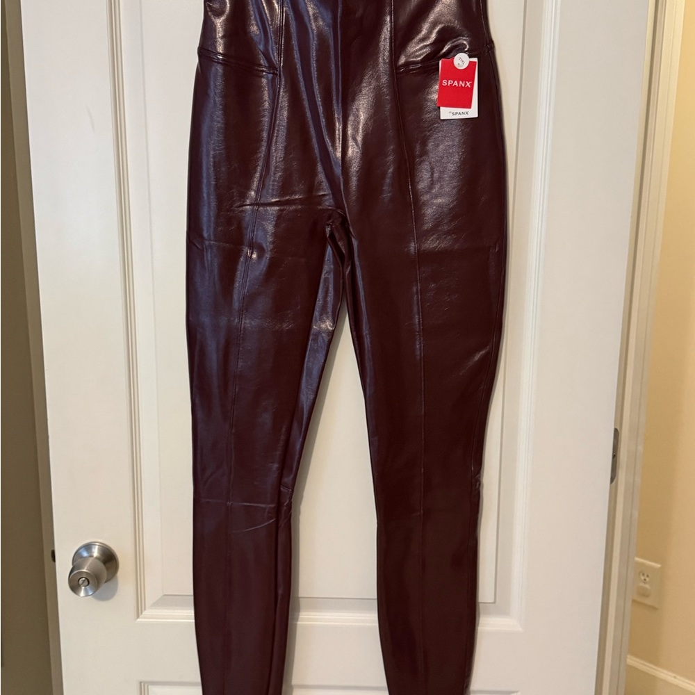 SPANX Cranberry Faux Patent Leather Leggings